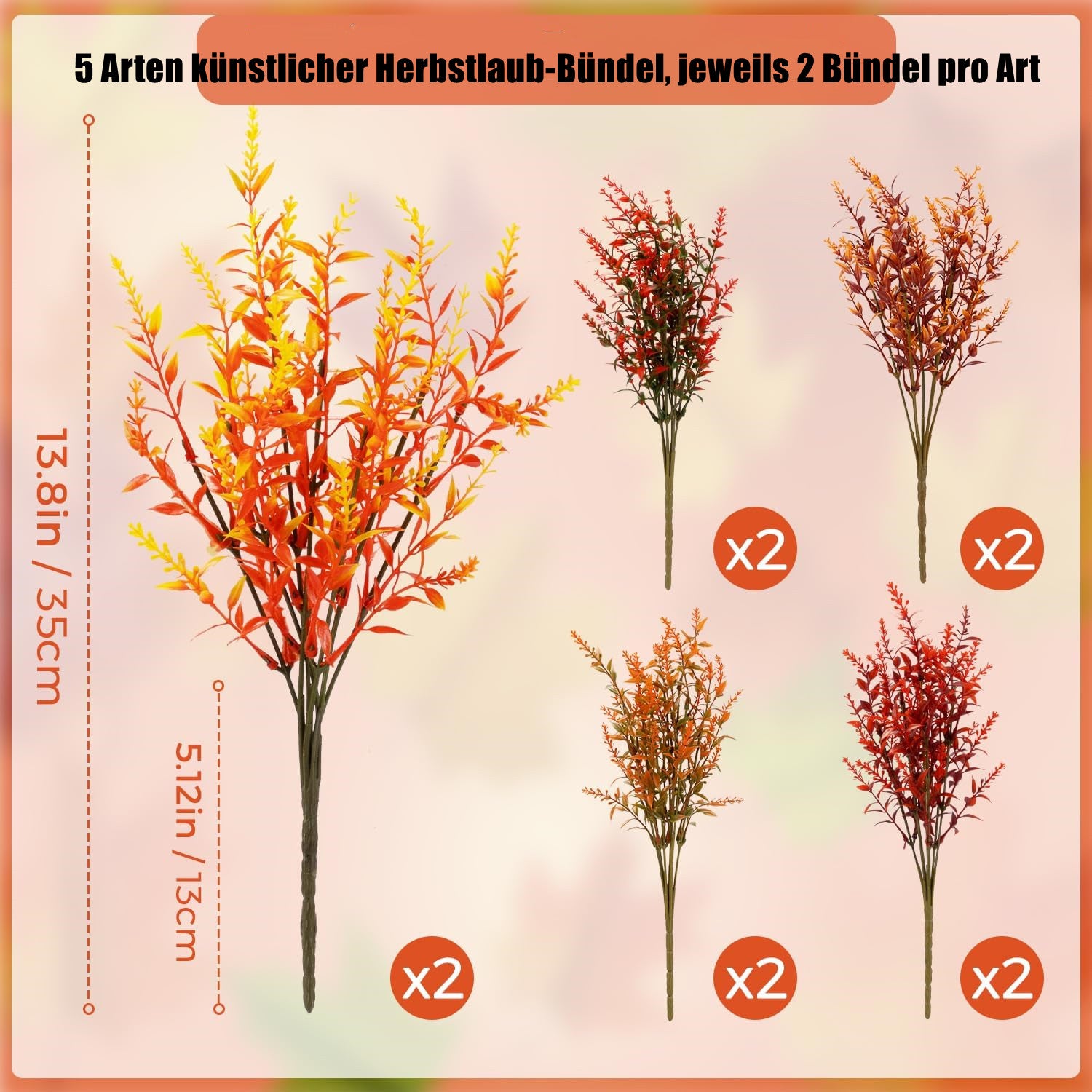 10er-Set Kunstblumen Herbstdeko – für Innen & Außen, Balkon & Garten