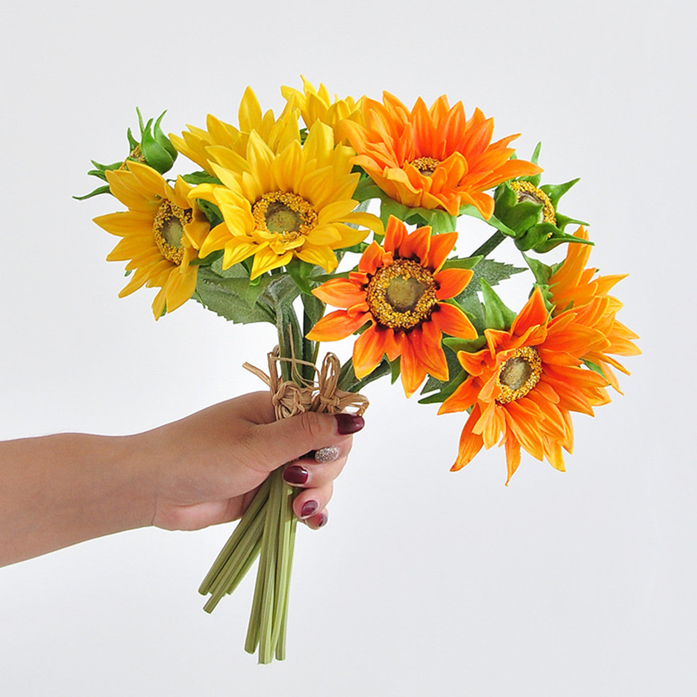 Real-Touch Künstliche Sonnenblumen – 5 Stück Set mit Knospe, 33 cm, als Tischdeko für Hochzeit & Herbst, wasserabweisend & UV-beständig