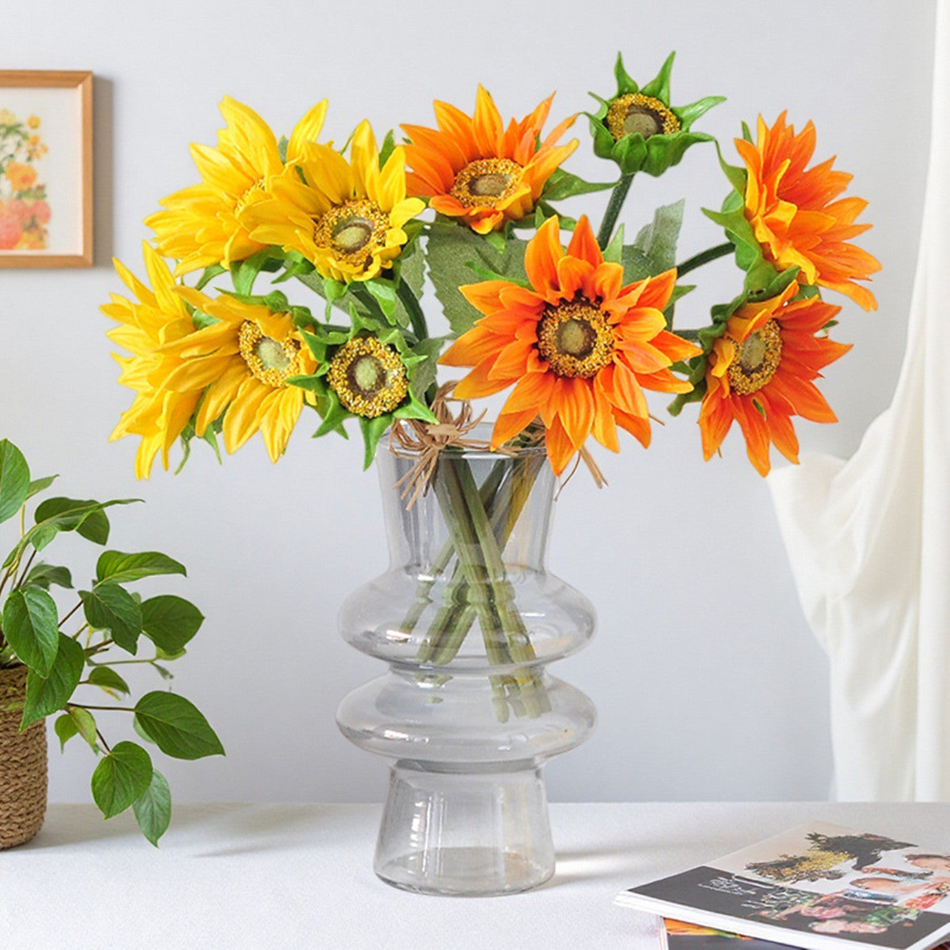 Real-Touch Künstliche Sonnenblumen – 5 Stück Set mit Knospe, 33 cm, als Tischdeko für Hochzeit & Herbst, wasserabweisend & UV-beständig