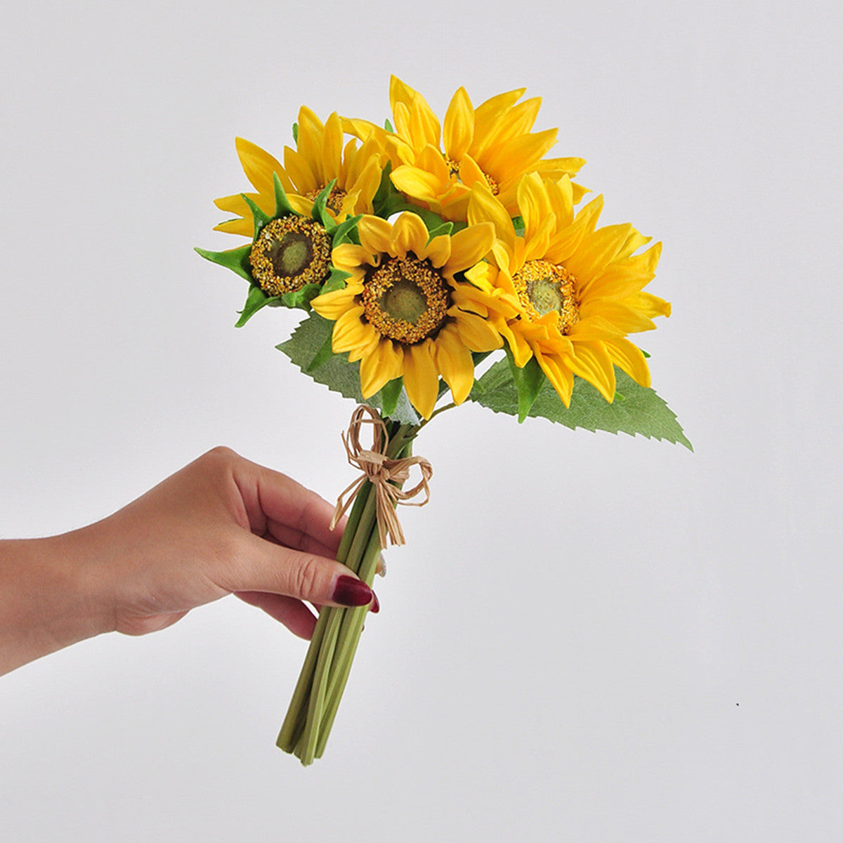 Real-Touch Künstliche Sonnenblumen – 5 Stück Set mit Knospe, 33 cm, als Tischdeko für Hochzeit & Herbst, wasserabweisend & UV-beständig