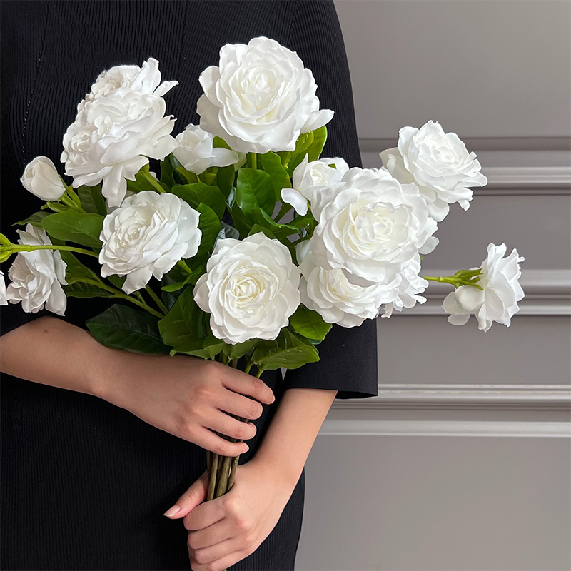 Real Touch Weiße Gardenie Kunstblume, 56 cm Hoch, 2 Blüten, Perfekt für Hochzeit und Taufe Deko