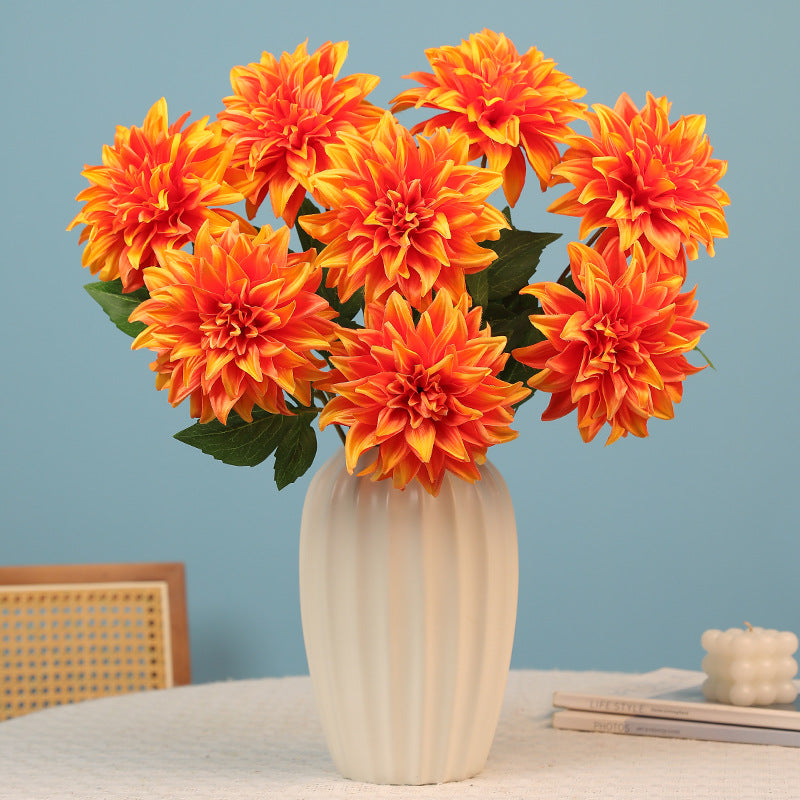 Bulk-Set 8 Stück Sonnenuntergang-Orange Faux-Dahlien – 53 cm hohe Kunstblumen für herbstliche Hochzeitsdeko & Vase (Vase nicht inklusive)