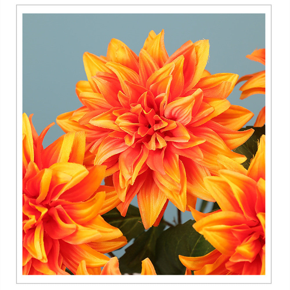 Bulk-Set 8 Stück Sonnenuntergang-Orange Faux-Dahlien – 53 cm hohe Kunstblumen für herbstliche Hochzeitsdeko & Vase (Vase nicht inklusive)