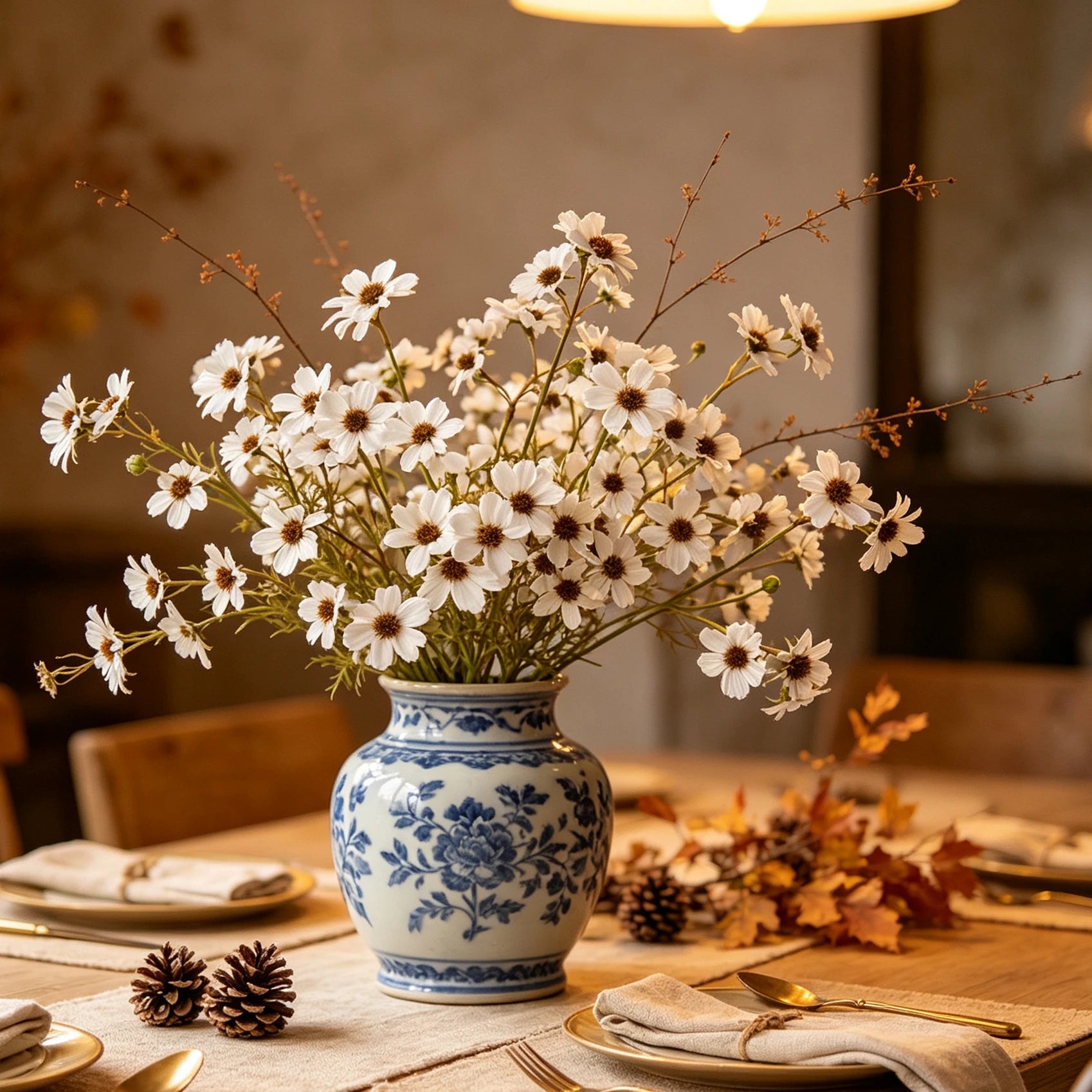 Chrysantheme Kunstblume 66 cm, Real Touch Herbstblume, hochwertige Deko für Vase, Herbstdeko, Gestecke, Landhausstil, naturgetreu