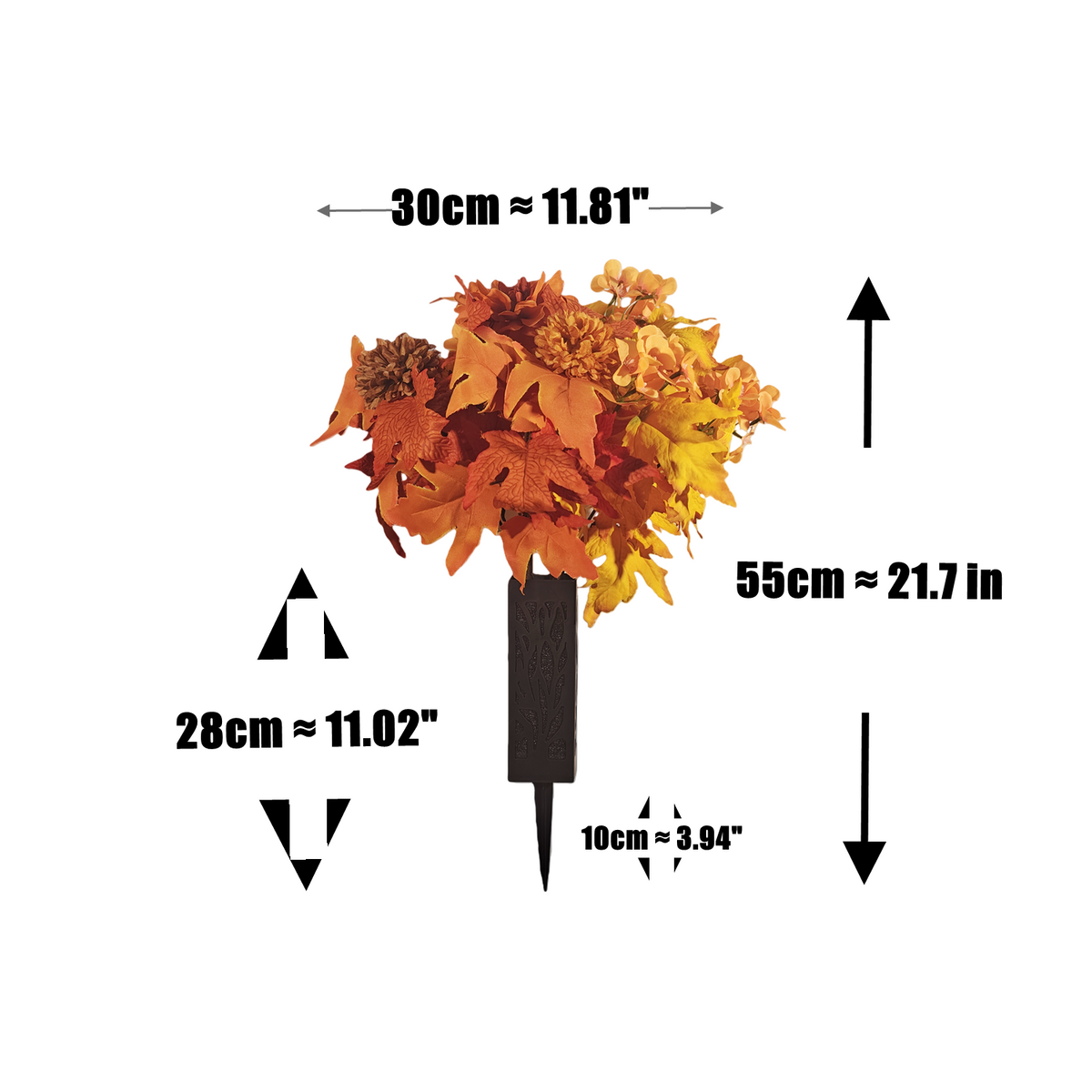 Grabgesteck Herbst 2er Set, Künstliche Friedhofsblumen mit 24 Blüten, Wetterfester Grabschmuck in Orange-Gelb, Premium Seidenblumen für Allerheiligen