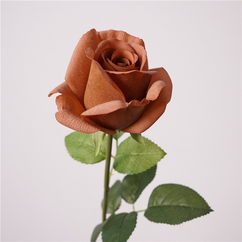 Kunstrosen 47 cm, Real Touch Rosenstiele in Vintage Kaffee & Latte, täuschend echte Deko-Blumen für Hochzeit, Gastronomie & Zuhause