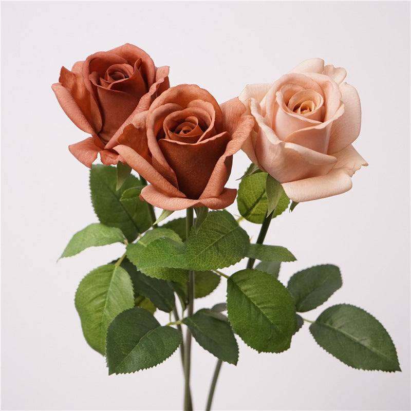 Kunstrosen 47 cm, Real Touch Rosenstiele in Vintage Kaffee & Latte, täuschend echte Deko-Blumen für Hochzeit, Gastronomie & Zuhause