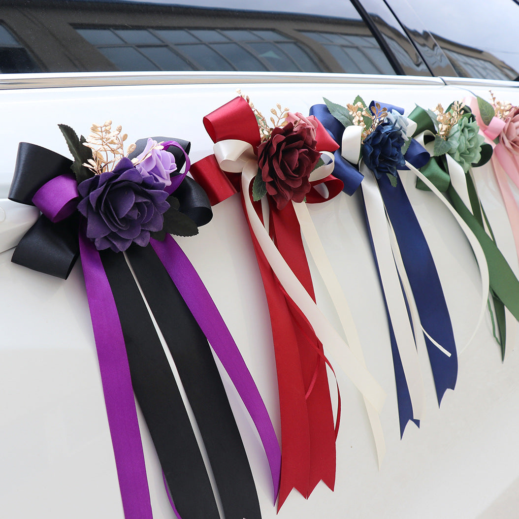 Autoschmuck Hochzeit 6er Set, Künstliche Rosen Gestecke (36 cm), Seidenblumen Deko für Autotür & Spiegel mit Saugnapf, Wiederverwendbare Hochzeitsdekoration