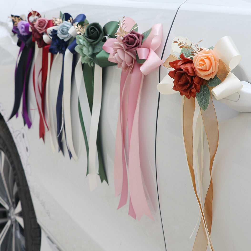 Autoschmuck Hochzeit 6er Set, Künstliche Rosen Gestecke (36 cm), Seidenblumen Deko für Autotür & Spiegel mit Saugnapf, Wiederverwendbare Hochzeitsdekoration
