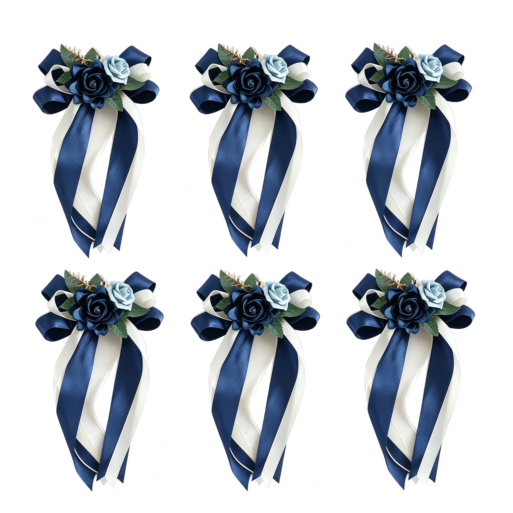 Autoschmuck Hochzeit 6er Set, Künstliche Rosen Gestecke (36 cm), Seidenblumen Deko für Autotür & Spiegel mit Saugnapf, Wiederverwendbare Hochzeitsdekoration