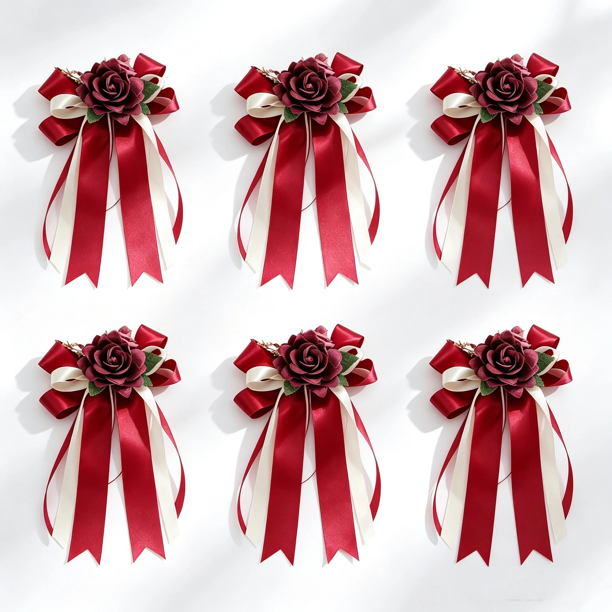 Autoschmuck Hochzeit 6er Set, Künstliche Rosen Gestecke (36 cm), Seidenblumen Deko für Autotür & Spiegel mit Saugnapf, Wiederverwendbare Hochzeitsdekoration