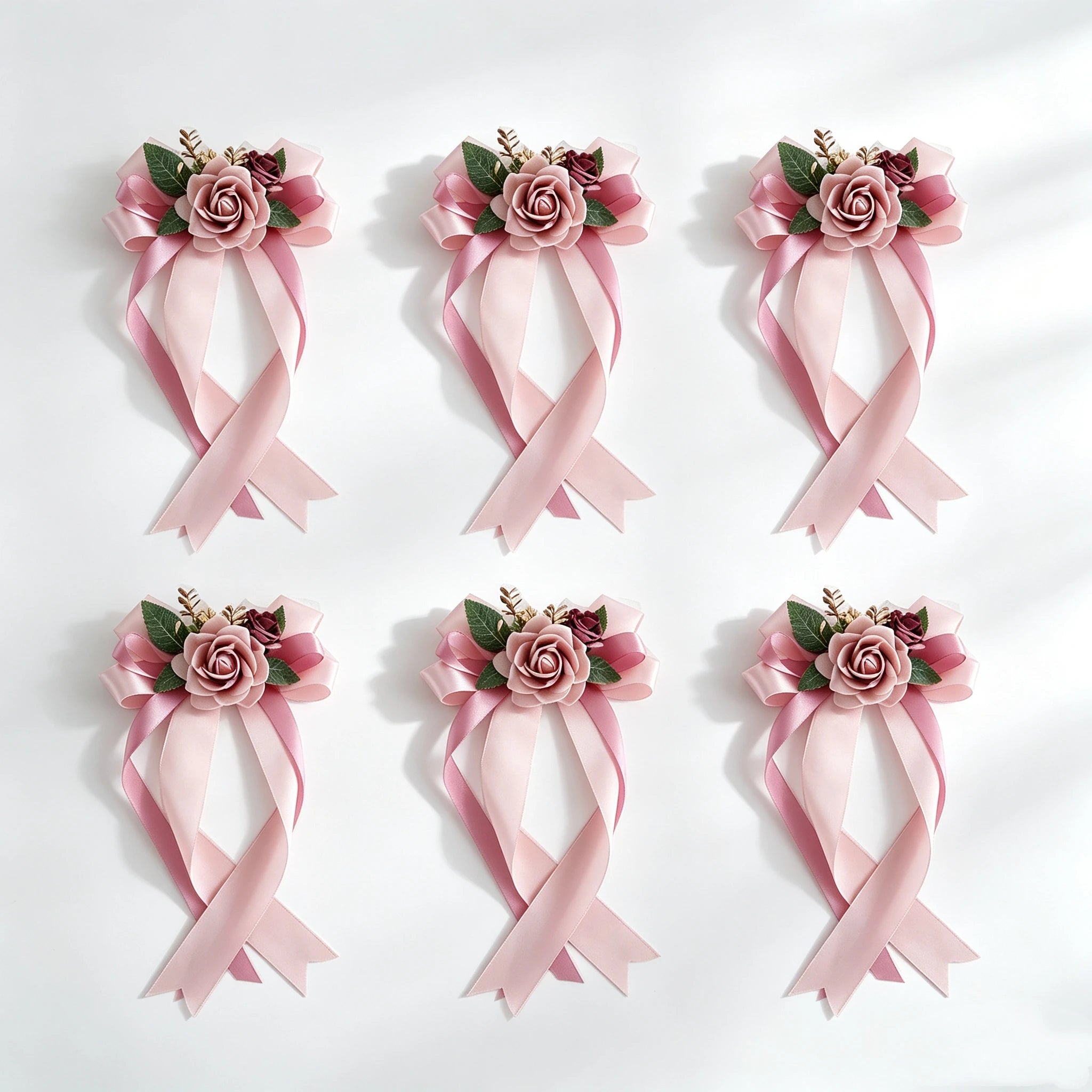 Autoschmuck Hochzeit 6er Set, Künstliche Rosen Gestecke (36 cm), Seidenblumen Deko für Autotür & Spiegel mit Saugnapf, Wiederverwendbare Hochzeitsdekoration