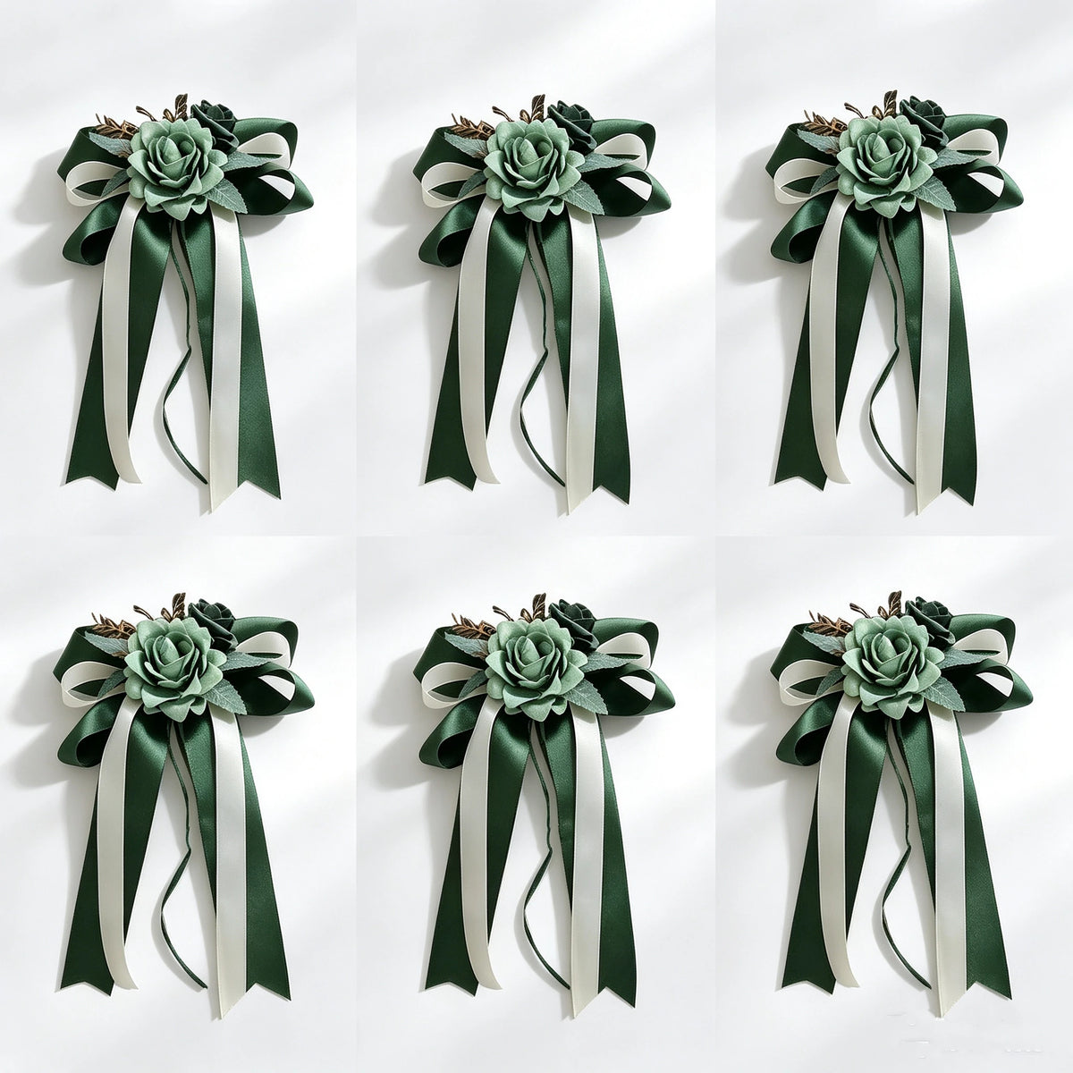Autoschmuck Hochzeit 6er Set, Künstliche Rosen Gestecke (36 cm), Seidenblumen Deko für Autotür & Spiegel mit Saugnapf, Wiederverwendbare Hochzeitsdekoration