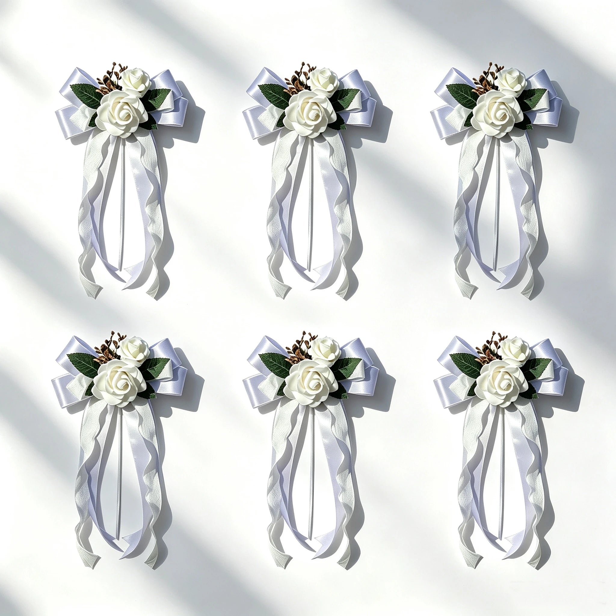 Autoschmuck Hochzeit 6er Set, Künstliche Rosen Gestecke (36 cm), Seidenblumen Deko für Autotür & Spiegel mit Saugnapf, Wiederverwendbare Hochzeitsdekoration
