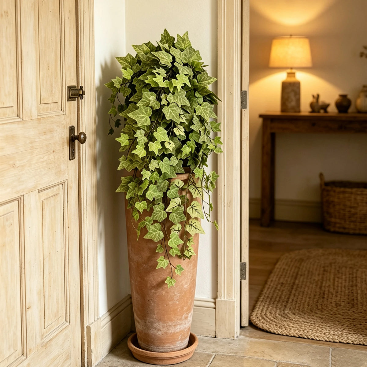 Künstlicher Efeu Hängend 2er Set, 73cm, Täuschend Echte Efeugirlande in Herbstfarben, Kunstpflanze für Wanddeko, Hochzeit & Regal