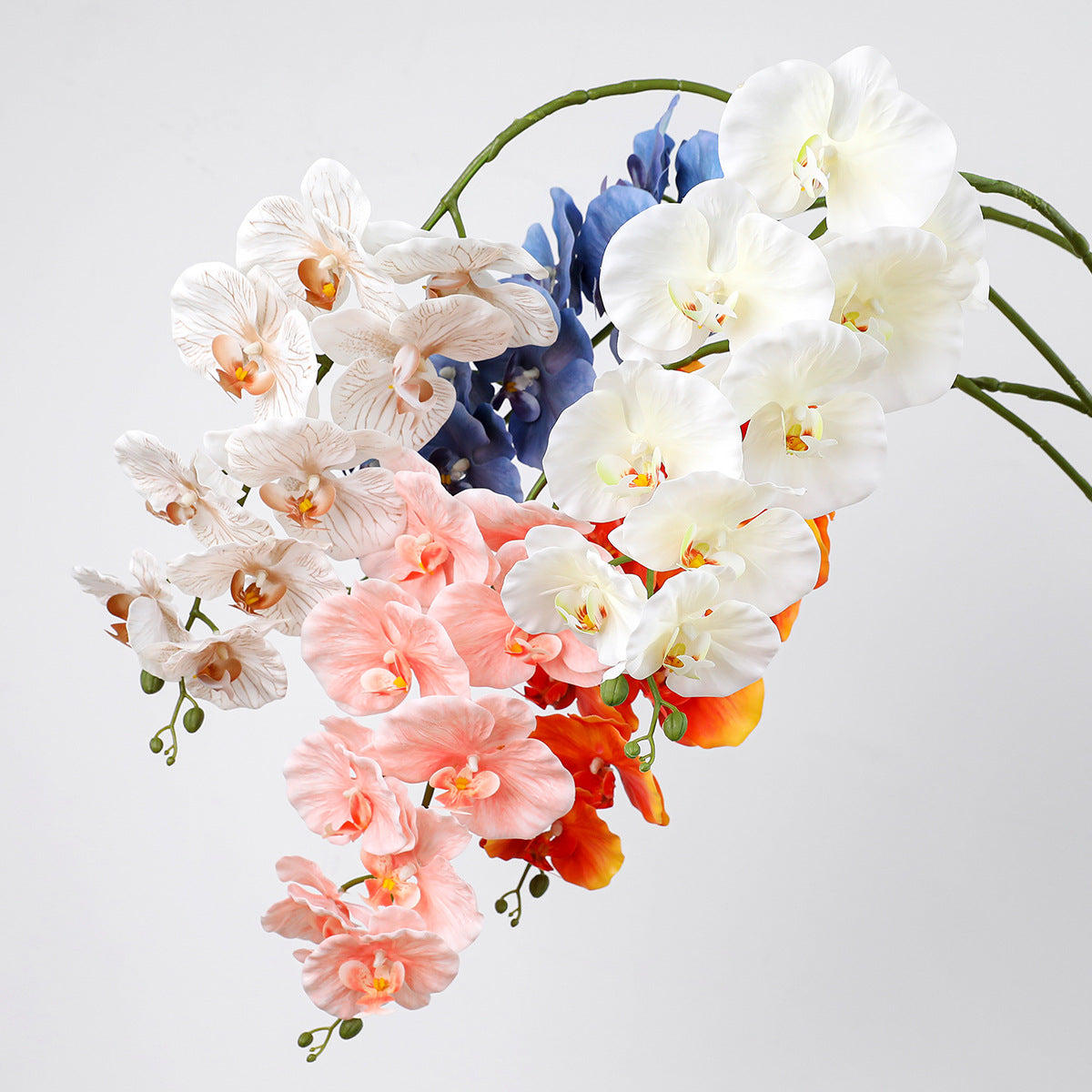 Phalaenopsis Orchidee künstlich 2er-Set, 102 cm langer Orchideenzweig mit 9 Blüten, Kunstblume für hohe Vasen, Hochzeit, Dekoration, extrem realistische Optik