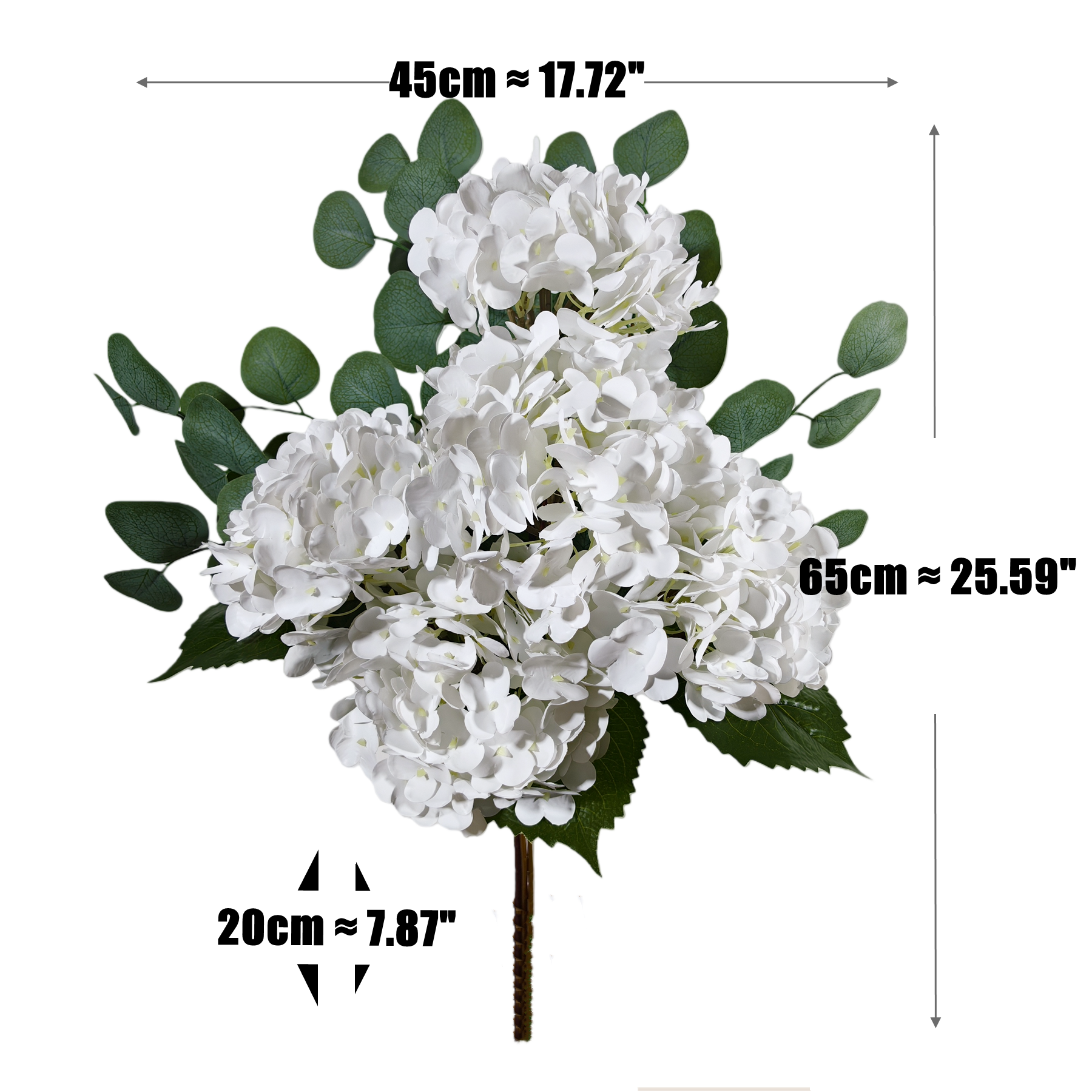 65cm Kunst-Hortensie & Eukalyptus Arrangement, realistische Seide, weiß, für Hochzeiten, Hausdekoration, Geschenke