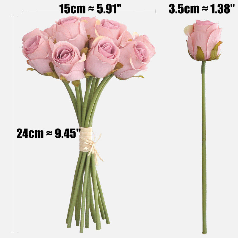 Rosenstrauß Kunstblumen 24 cm, Kleines Seidenblumen-Bündel, Täuschend echte Rosen für Tischdeko, Hochzeit & ganzjährige Dekoration