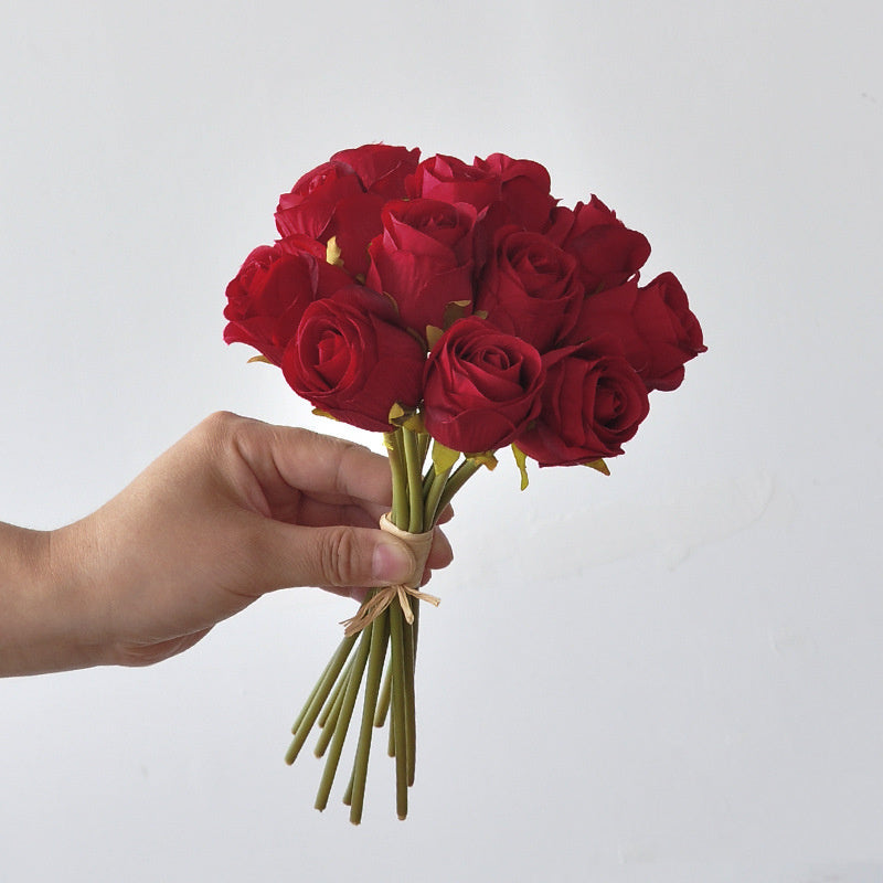 Rosenstrauß Kunstblumen 24 cm, Kleines Seidenblumen-Bündel, Täuschend echte Rosen für Tischdeko, Hochzeit & ganzjährige Dekoration