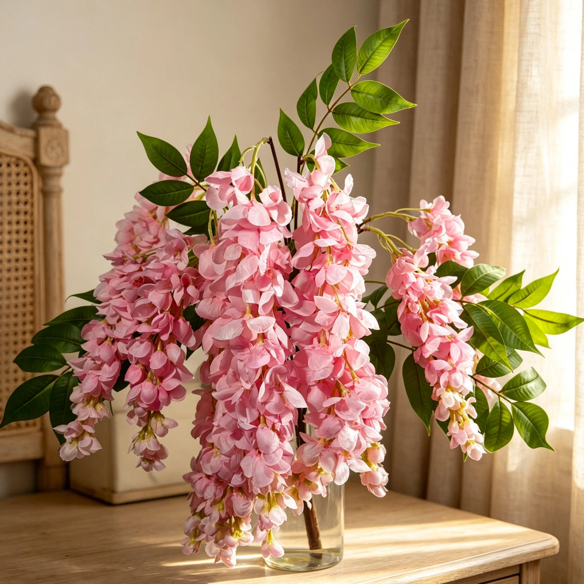 Künstlicher Blauregen Strauß 55cm, Hängende Seidenblumen in Premium-Qualität, Naturgetreue Kunstblumen für Deko, Hochzeit & Gastronomie