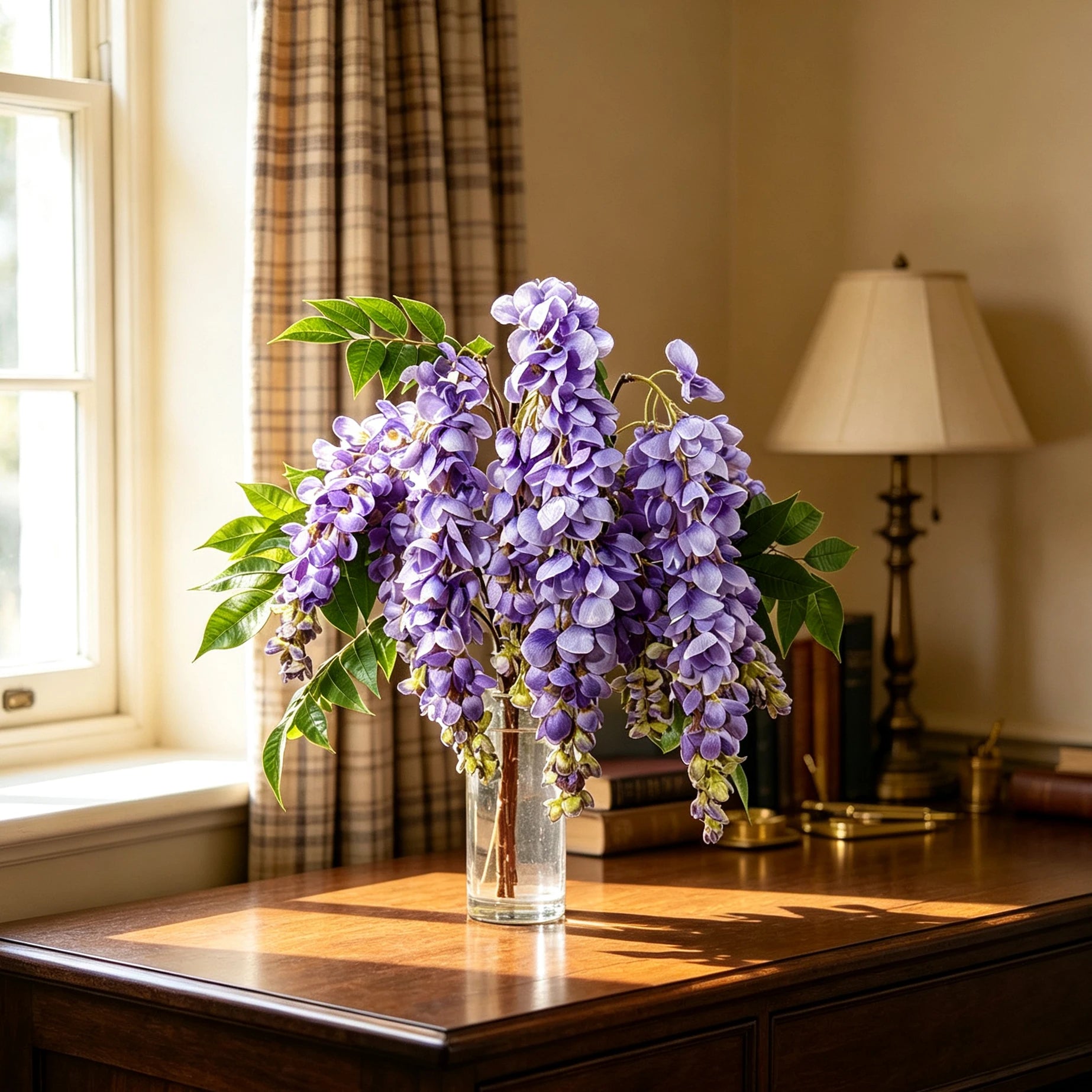 Künstlicher Blauregen Strauß 55cm, Hängende Seidenblumen in Premium-Qualität, Naturgetreue Kunstblumen für Deko, Hochzeit & Gastronomie