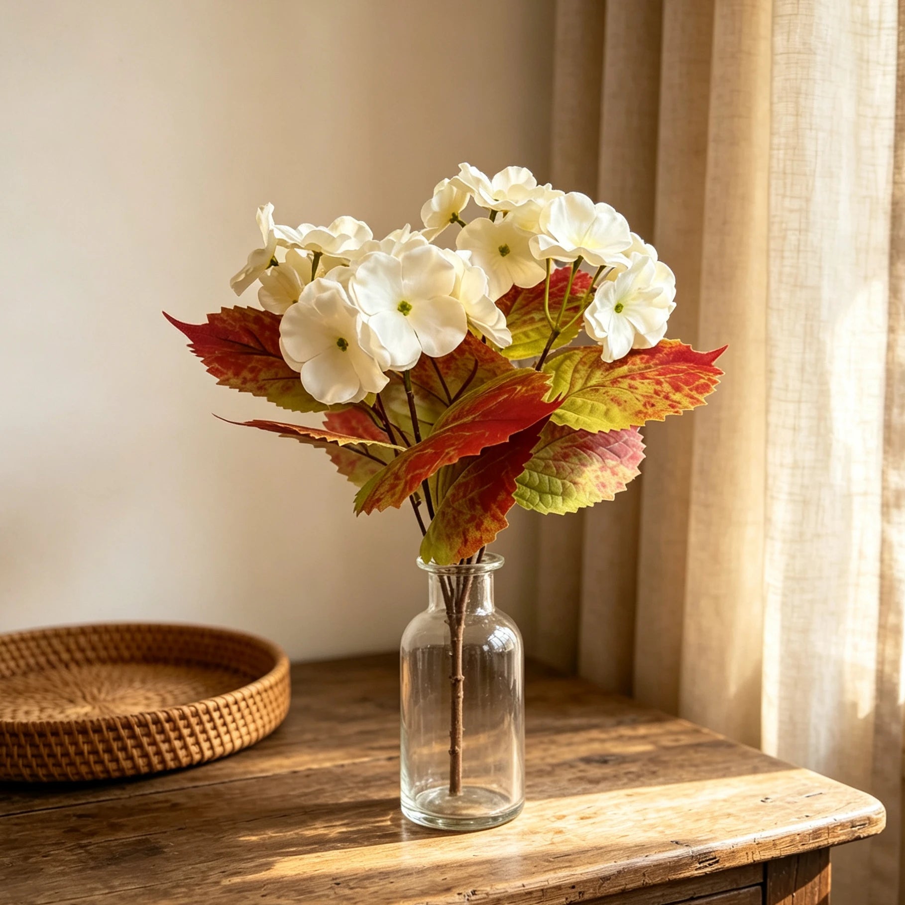 Künstlicher Hortensienstrauß 38 cm in Herbstweiß, 6 Stiele, Naturgetreue Kunstblumen für Hochzeit, Event-Deko & Floristik