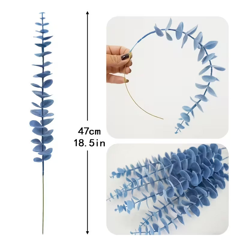 Eukalyptus Zweige Künstlich (20 Stk.), 47cm Deko Äste, Täuschend Echte Kunstblumen für Vase, Hochzeit & Floristik, Salbeigrün