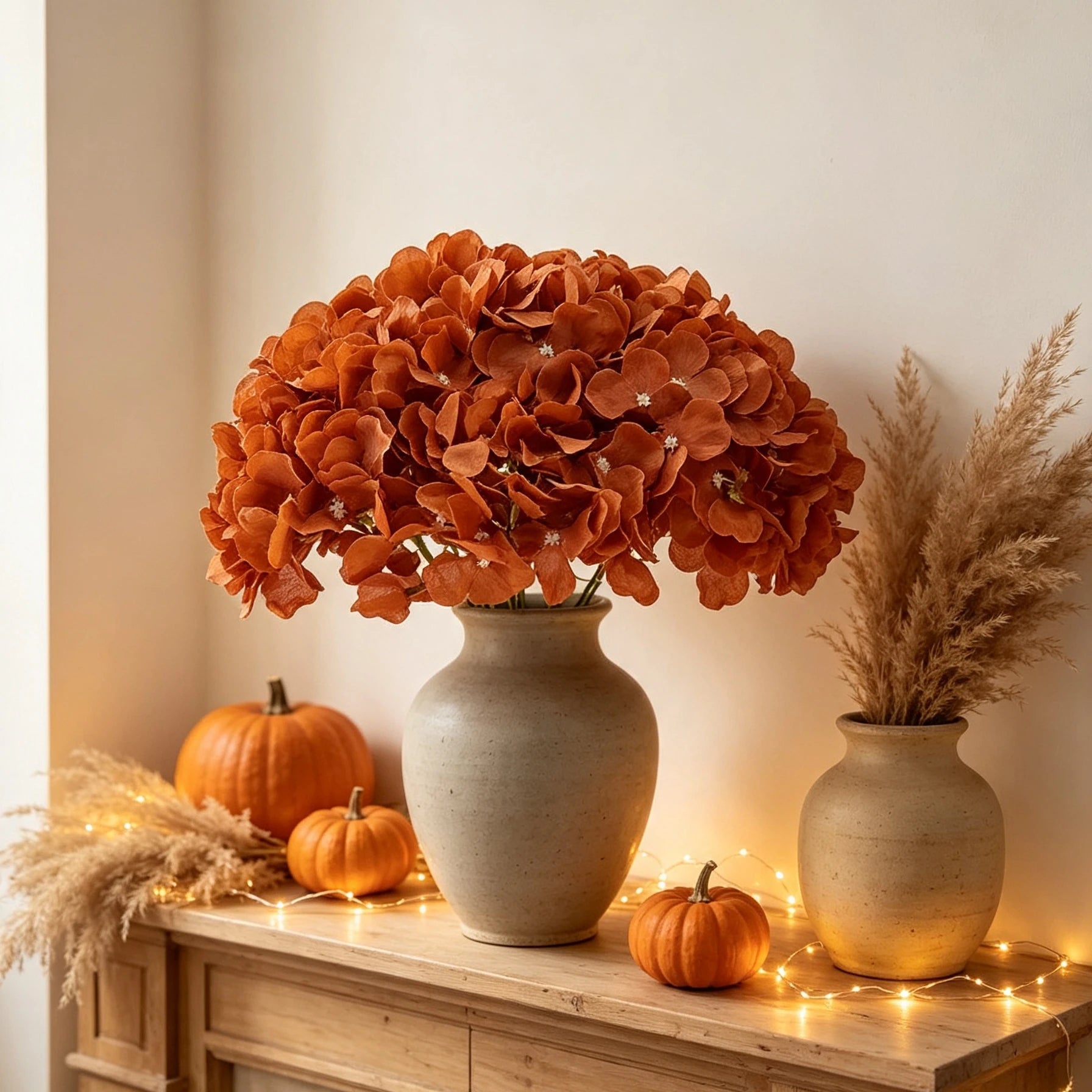 10 Stück Amber Karamell Hortensienblüten mit abnehmbaren Stielen, Seidenblumen für Hochzeitsdekoration, Sträuße, DIY Floral Dekor, Home Decor