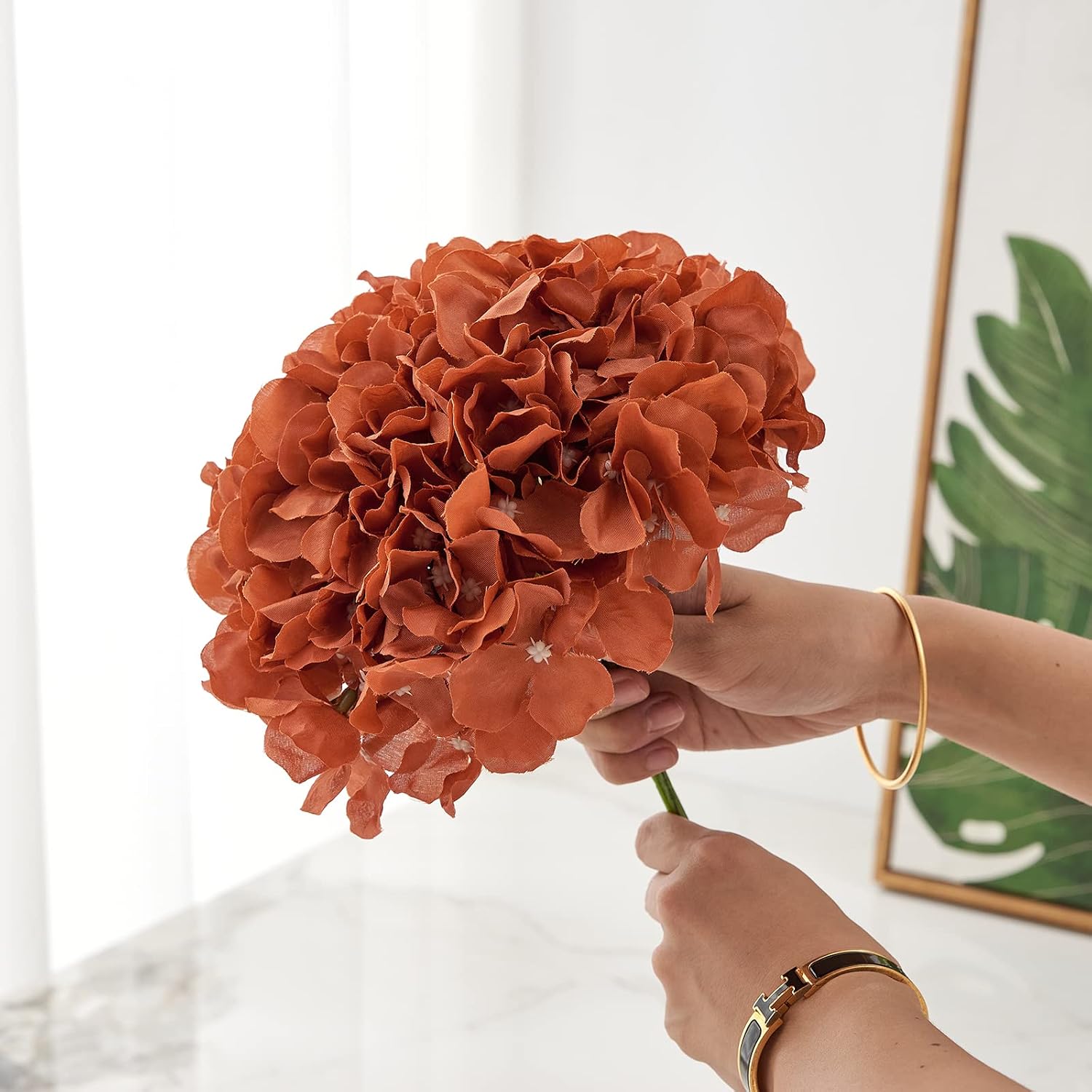10 Stück Amber Karamell Hortensienblüten mit abnehmbaren Stielen, Seidenblumen für Hochzeitsdekoration, Sträuße, DIY Floral Dekor, Home Decor