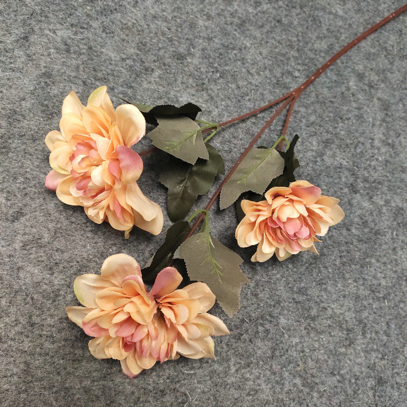Dahlien Kunstblume 57cm, 3 Blütenköpfe (8,5cm), hochwertiger Seidenblumen-Stiel, täuschend echt für Vase, Hochzeit, Gestecke, Deko