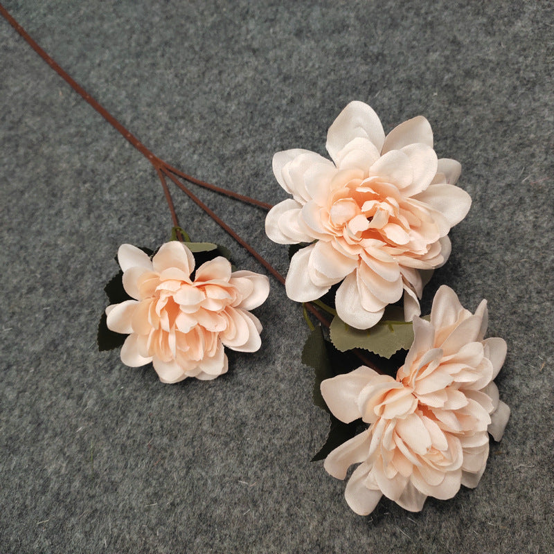 Dahlien Kunstblume 57cm, 3 Blütenköpfe (8,5cm), hochwertiger Seidenblumen-Stiel, täuschend echt für Vase, Hochzeit, Gestecke, Deko