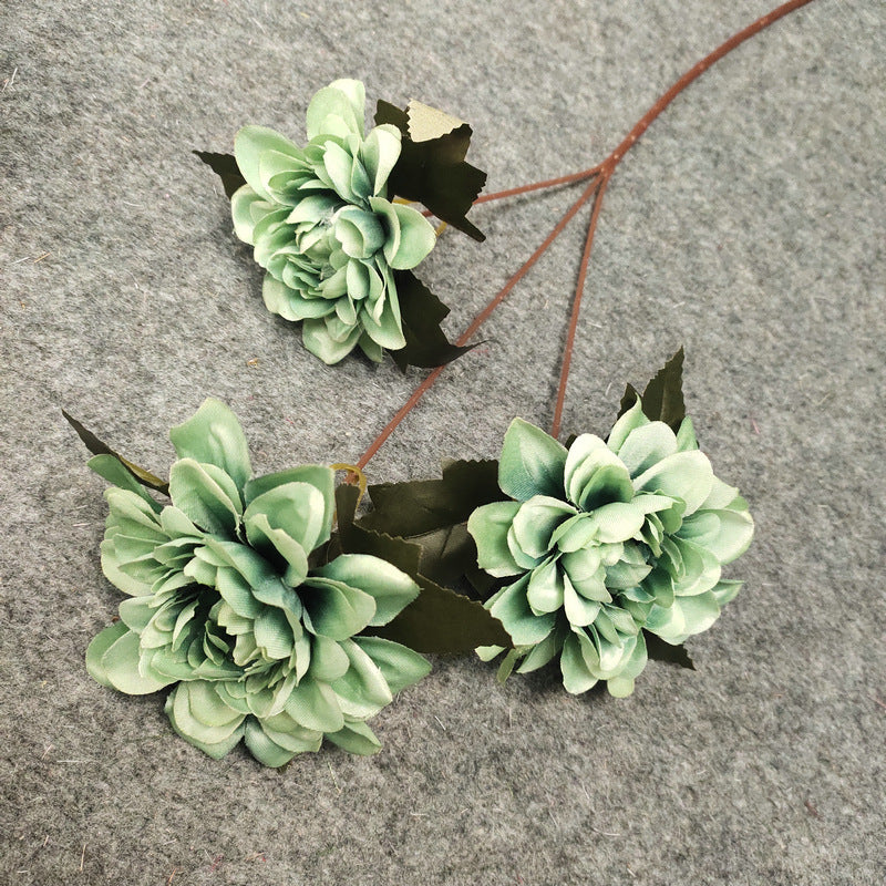 Dahlien Kunstblume 57cm, 3 Blütenköpfe (8,5cm), hochwertiger Seidenblumen-Stiel, täuschend echt für Vase, Hochzeit, Gestecke, Deko