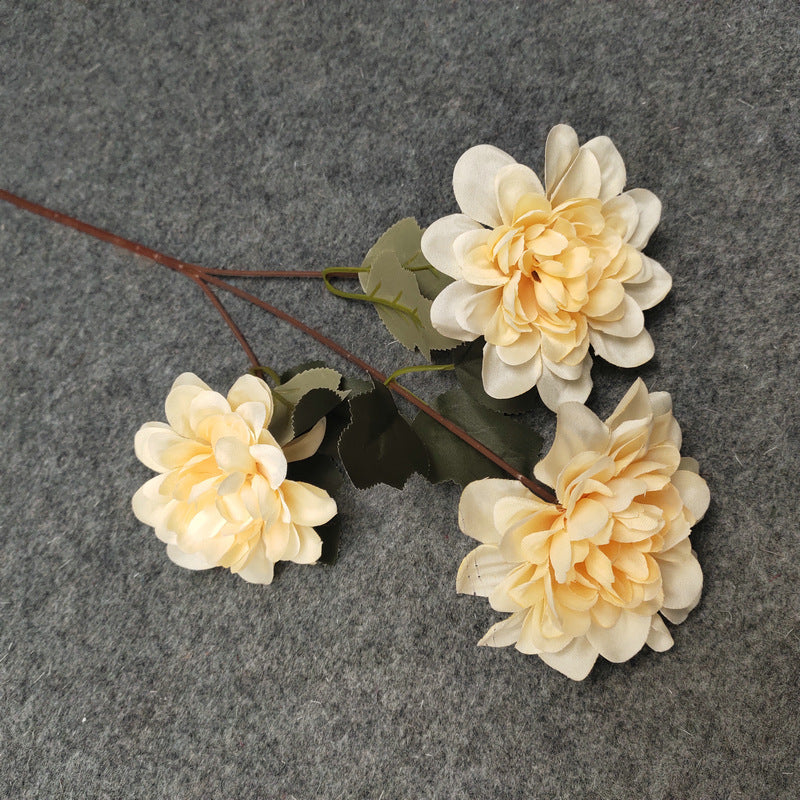 Dahlien Kunstblume 57cm, 3 Blütenköpfe (8,5cm), hochwertiger Seidenblumen-Stiel, täuschend echt für Vase, Hochzeit, Gestecke, Deko