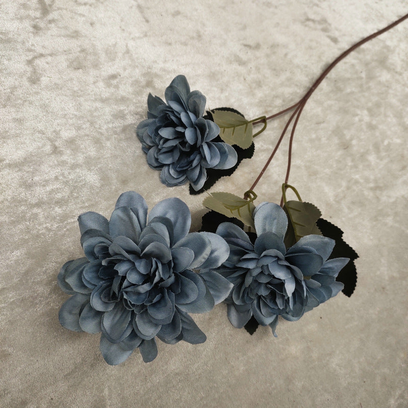Dahlien Kunstblume 57cm, 3 Blütenköpfe (8,5cm), hochwertiger Seidenblumen-Stiel, täuschend echt für Vase, Hochzeit, Gestecke, Deko