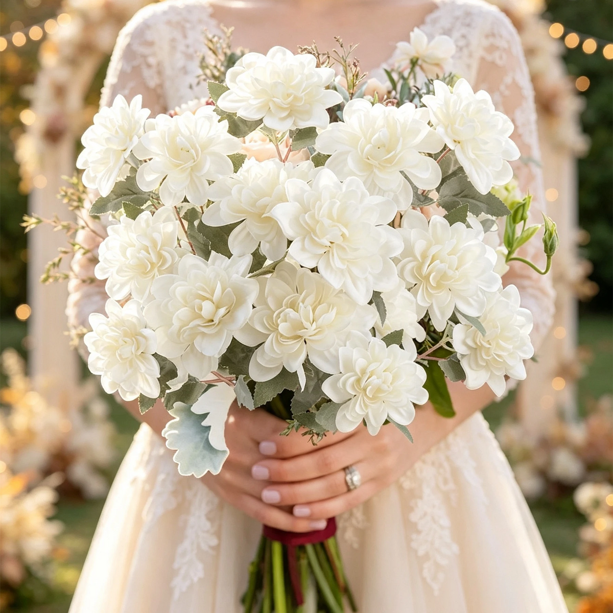 Dahlien Kunstblume 57cm, 3 Blütenköpfe (8,5cm), hochwertiger Seidenblumen-Stiel, täuschend echt für Vase, Hochzeit, Gestecke, Deko