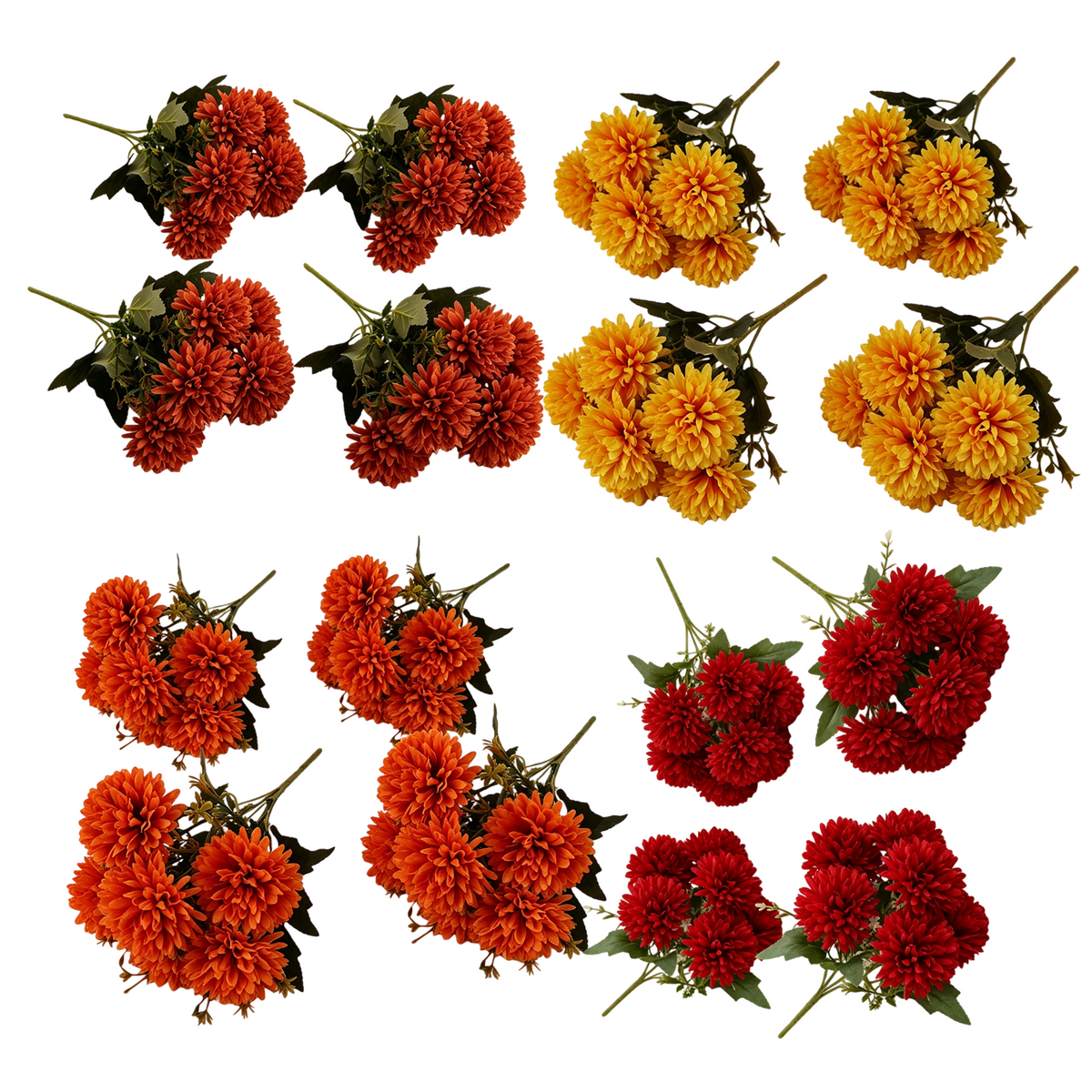 16 Stk. Künstliche Chrysanthemen 31cm, UV-beständige Herbstblumen, Täuschend echte Kunstblumen für Außenbereich, Grabschmuck, Balkon & Herbstdeko