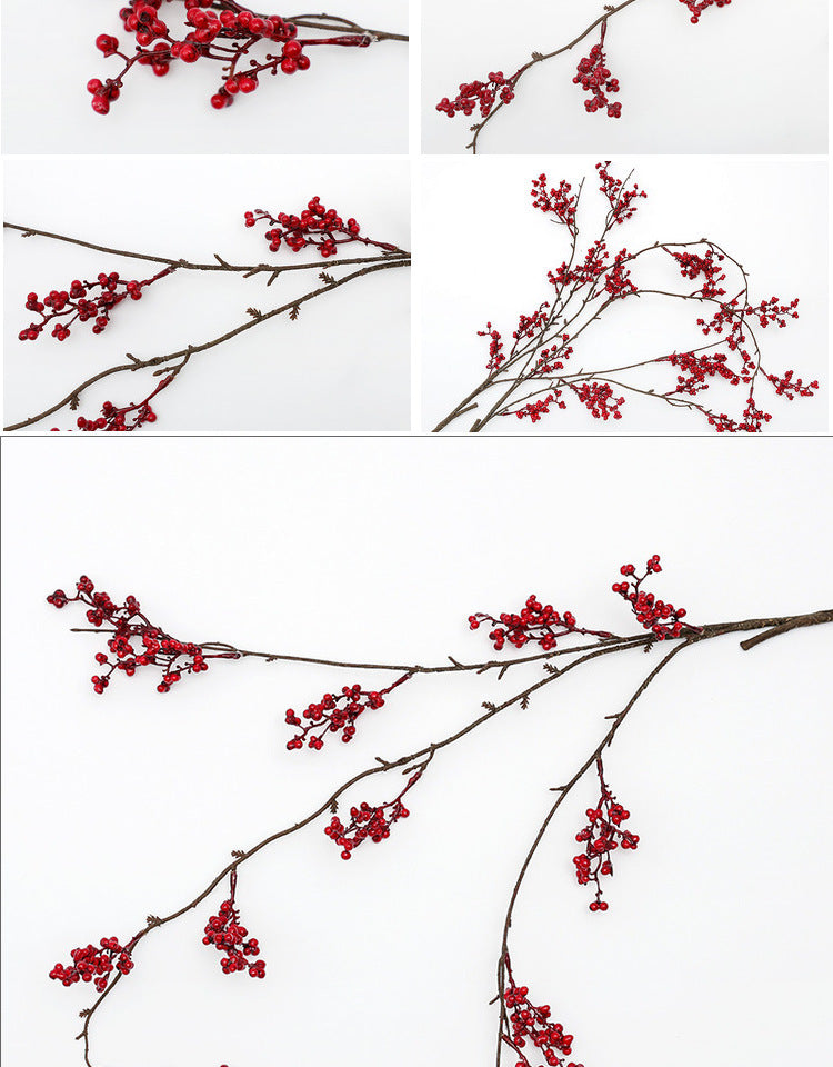 Faux-Beerenzweig rot, 12 cm hängend, realistisch, für Hochzeiten, Wohnkultur, Café-Dekoration, saisonale Feiertage