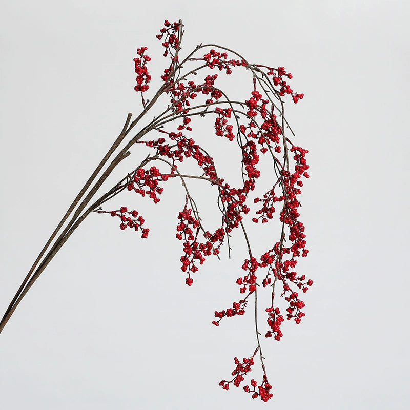 Faux-Beerenzweig rot, 12 cm hängend, realistisch, für Hochzeiten, Wohnkultur, Café-Dekoration, saisonale Feiertage