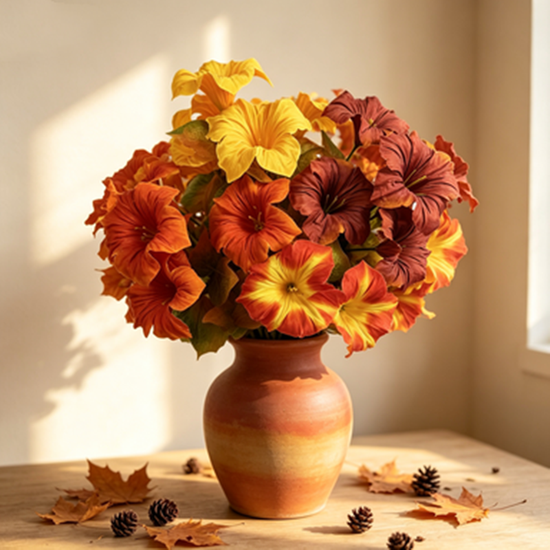 Petunien Kunstblumen 5er Set (30cm) in Herbstfarben, Täuschend Echte Blumen für Dekoration, Hochzeit, Vase & Floristik