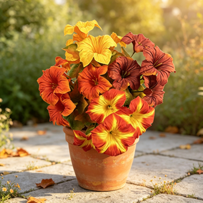 Petunien Kunstblumen 5er Set (30cm) in Herbstfarben, Täuschend Echte Blumen für Dekoration, Hochzeit, Vase & Floristik