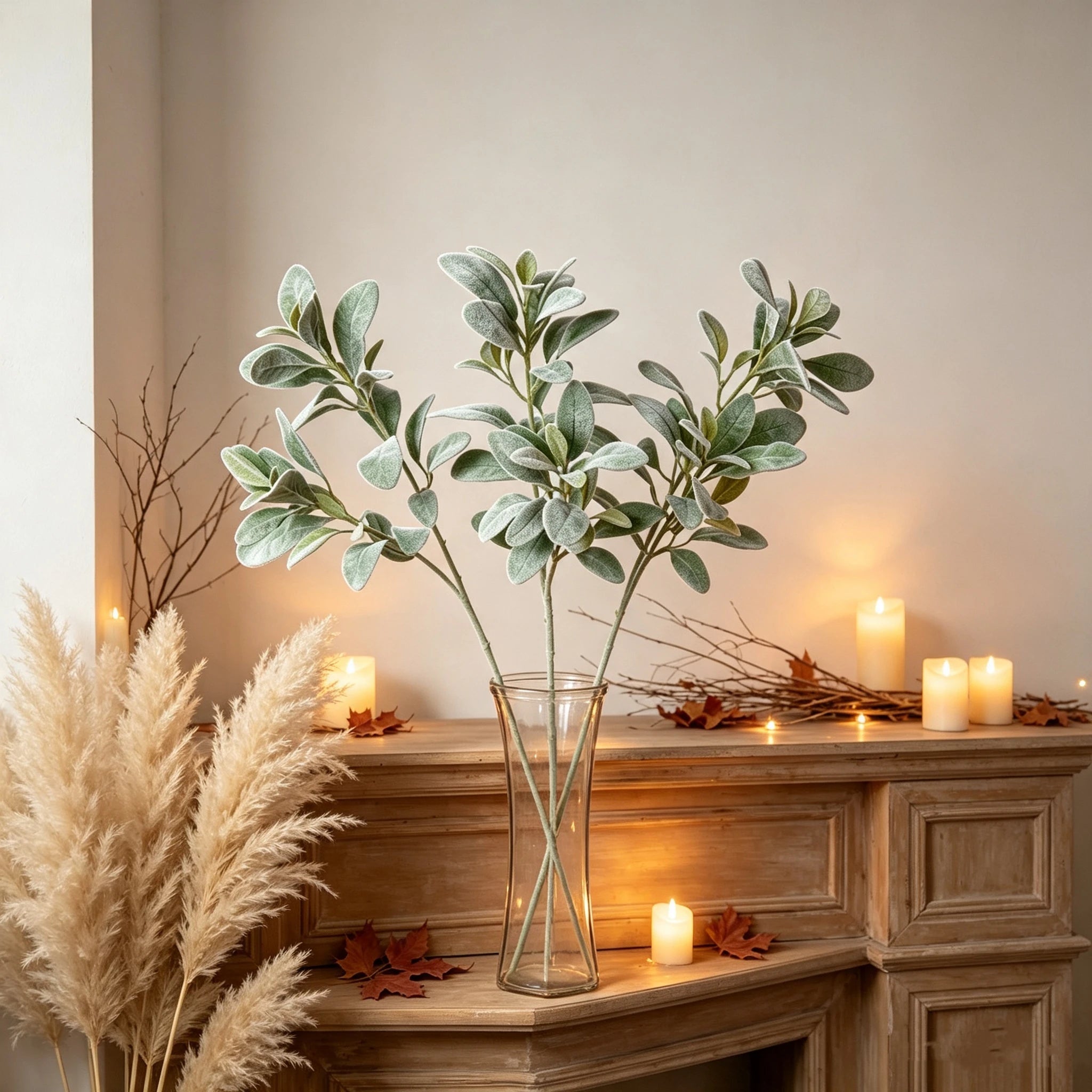 Künstliche Lammohr-Stiele 12er Set, Beflockt, Salbeigrün, 37 cm / 70 cm – für Vase, Hochzeit & Gestecke