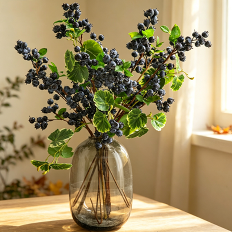 54 cm Künstliche Blaubeeren, Realistische Deko für Wohnzimmer, Hochzeitsdekoration, Fotografie-Requisiten, Ganzjahresdekoration