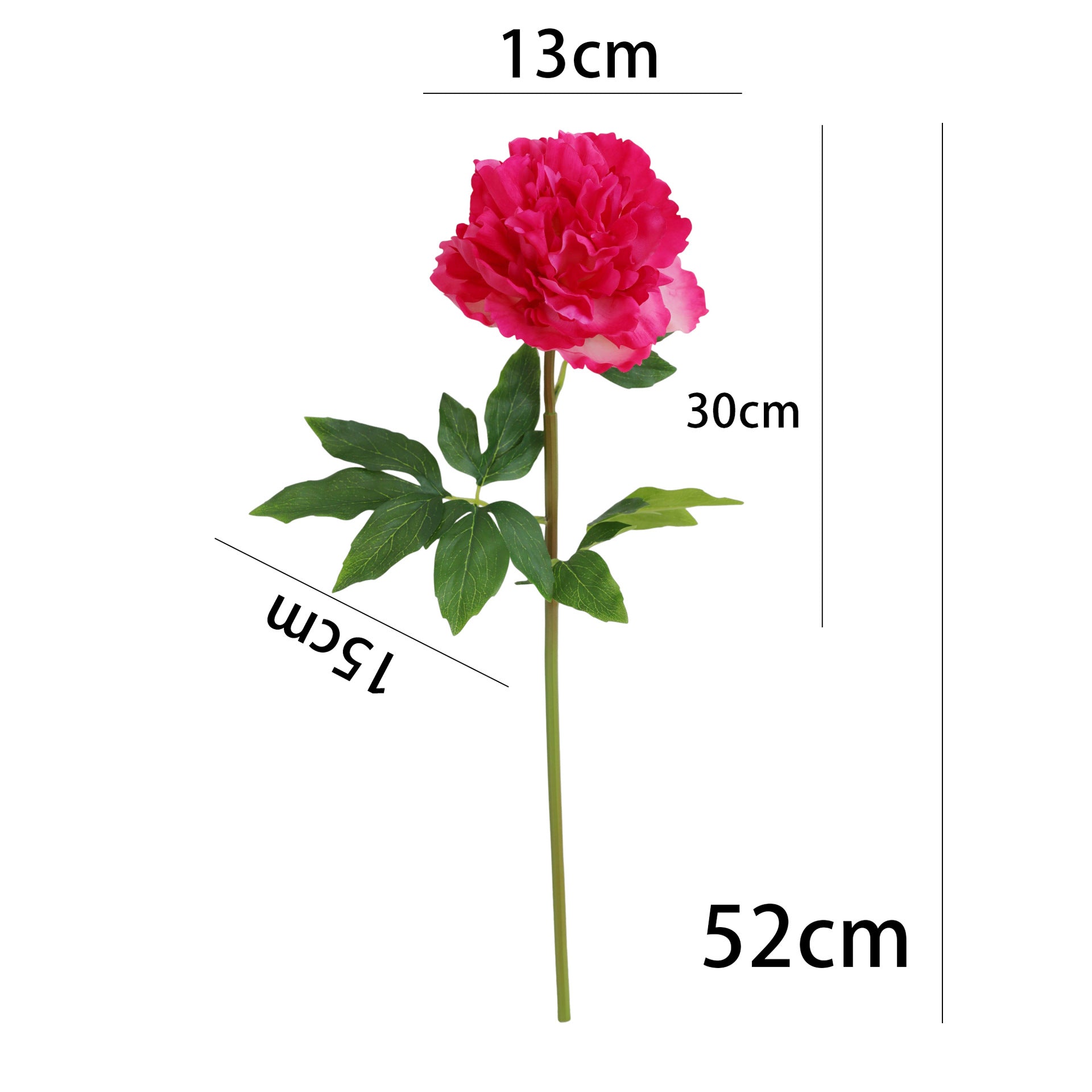 Realistische Pfingstrose, 52 cm, Blütendurchmesser 13 cm, 4 Farben – ideal für Hochzeiten, Cafés & Wohndekoration