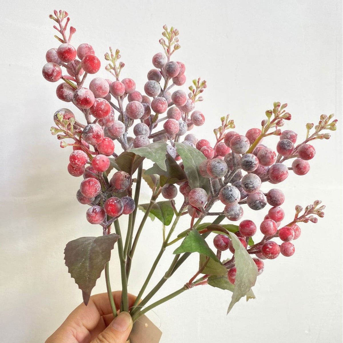 Künstliche Beerenzweige mit Blättern, 45cm, realistisch, grün, rot, orange, blau, weiß-lila, für Hochzeiten, Cafés, Innendekoration