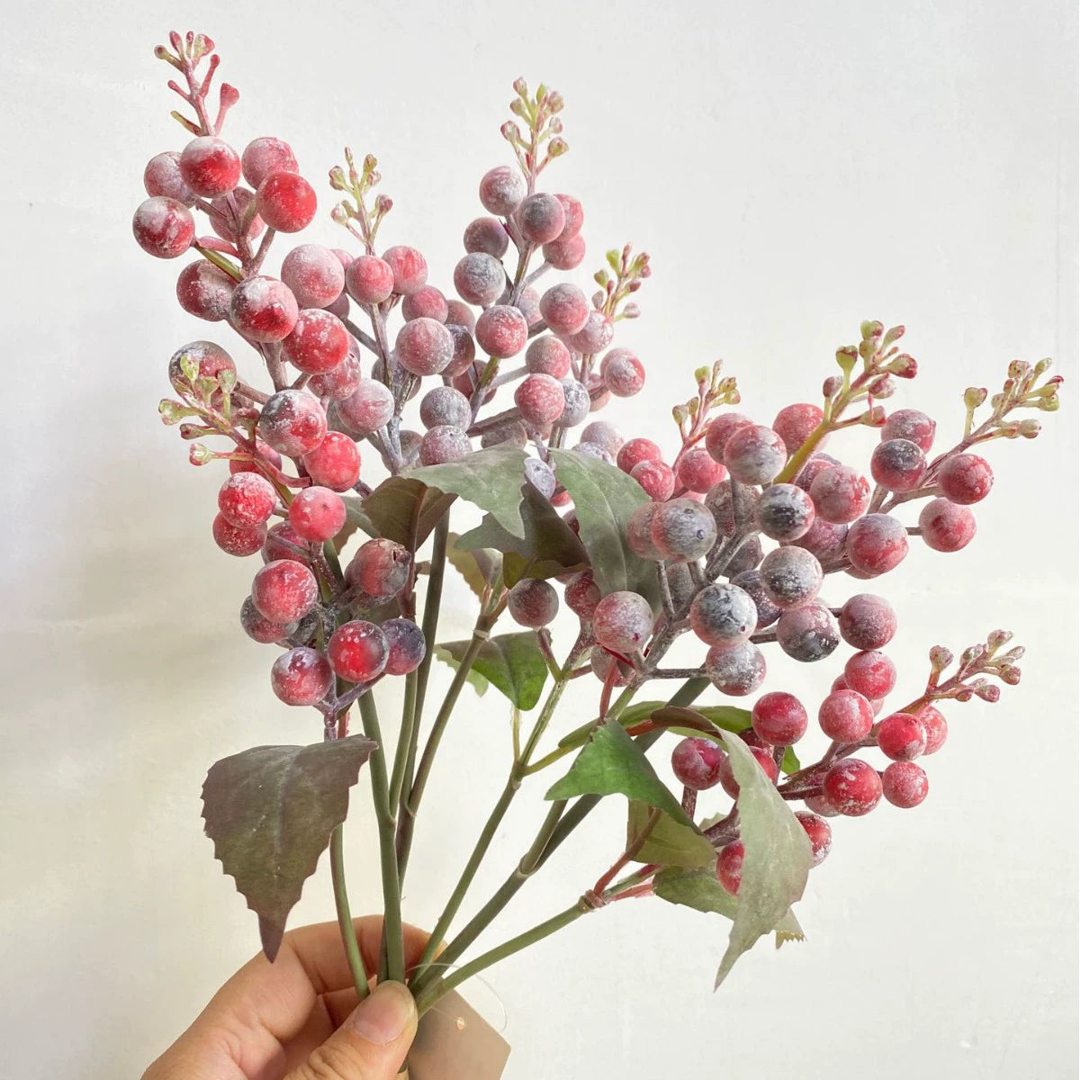 Künstliche Beerenzweige mit Blättern, 45cm, realistisch, grün, rot, orange, blau, weiß-lila, für Hochzeiten, Cafés, Innendekoration