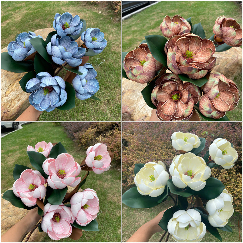 Faux Magnolienblüten, 70 cm, Real-Touch PU, 4 Farben – ideal für Hochzeiten, Wohnräume & Cafés