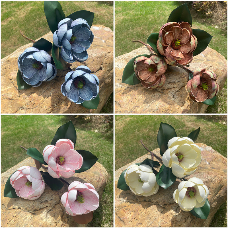 Faux Magnolienblüten, 70 cm, Real-Touch PU, 4 Farben – ideal für Hochzeiten, Wohnräume & Cafés