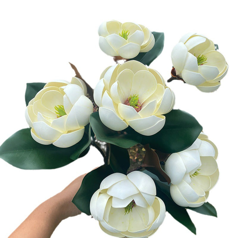 Faux Magnolienblüten, 70 cm, Real-Touch PU, 4 Farben – ideal für Hochzeiten, Wohnräume & Cafés