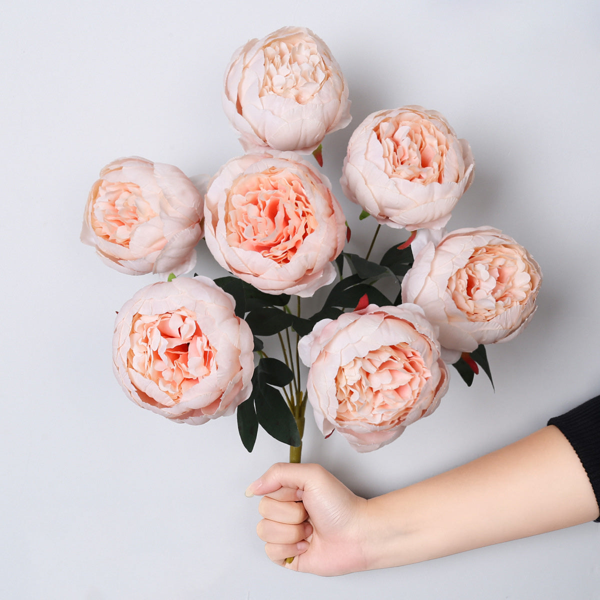 Pfingstrosen Kunstblumen Strauß 44cm, 7 Blüten, Lebensechte Seidenblumen für Hochzeit, Tischdeko, Vase & Grabschmuck, Dauerhafte Dekoration