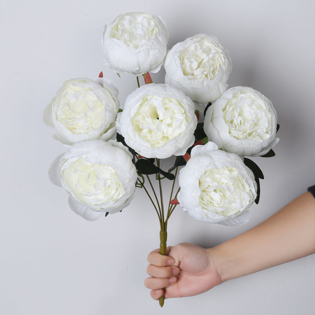 Pfingstrosen Kunstblumen Strauß 44cm, 7 Blüten, Lebensechte Seidenblumen für Hochzeit, Tischdeko, Vase & Grabschmuck, Dauerhafte Dekoration